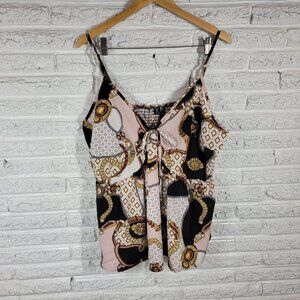 Shein Curve 4XL Plus Size Camisole V-Neck Swing Top Black Gold GEO3E